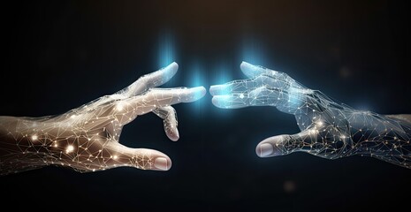 Humanoid robot hands reaching out, Artificial Intelligence, future technology - generative ai