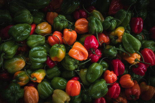 red and green peppers on the market