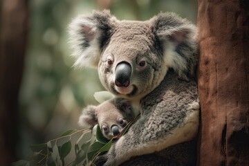 illustration, mother koala with baby, ai generative