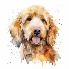 Cute watercolor goldendoodle dog. Illustration AI Generative.