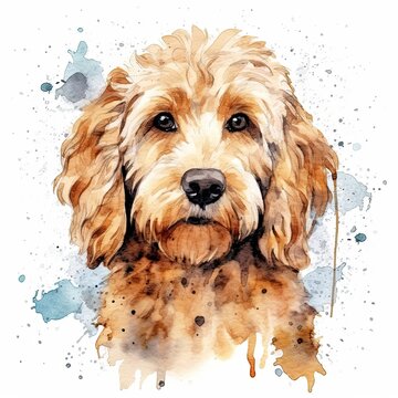 Cute watercolor goldendoodle dog. Illustration AI Generative.