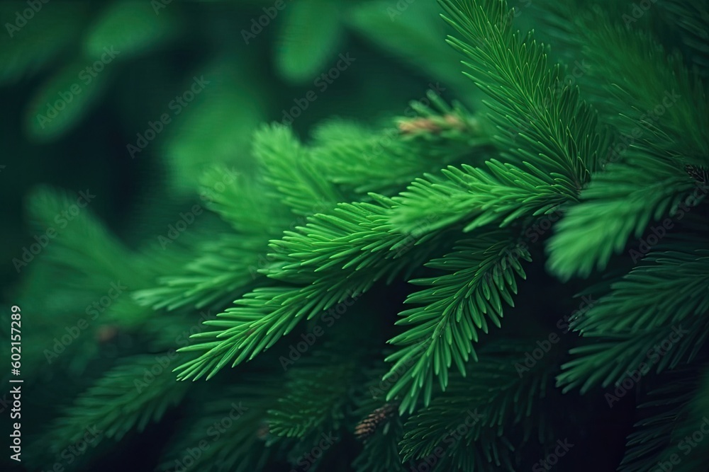 Poster close up of a pine tree branch with needles and cones generative ai
