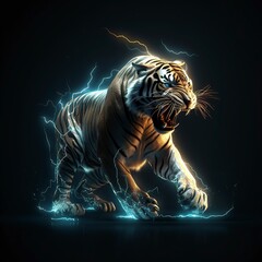 illustration, fierce running tiger, ai generative