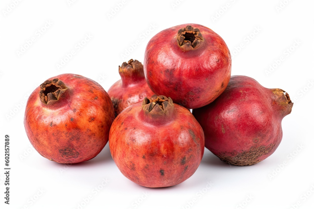 Poster stack of ripe red pomegranates generative ai