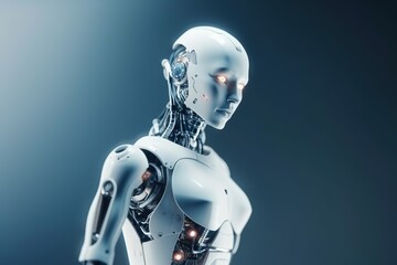 Naklejka premium Artificial intelligence. Concept of digital networks. Development of science fiction technologies. Machine learning. Neural network Modern sci-fi. Service information technology system. Generative AI