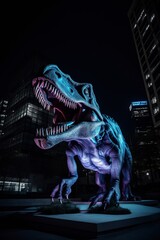illustration, dinosaur roaring in the city, ai generative
