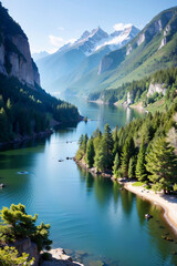 Naklejka na ściany i meble Fotografía de paisajes naturales: imágenes de montañas, ríos