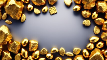 Glistening Gold Nuggets on a Dark Grey Background: A Luxurious Visual Treat