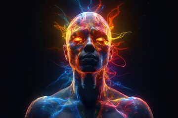 Human chakra, buddhism, meditating. Refers to energy points in your body. Chakra therapies, yoga, healing. Disks, of spinning energy to certain nerve bundles and major organs. Generative AI
