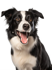 A black and white dog with its mouth open  isolated on a transparent background PNG  Generative Ai