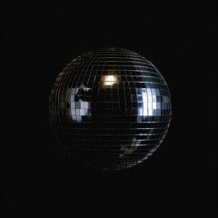 A shiny disco ball isolated on a black background Generative Ai