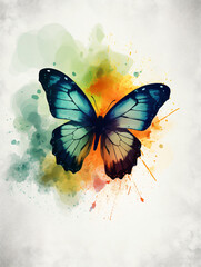 Obraz na płótnie Canvas A blue butterfly on a colorful background Generative Ai