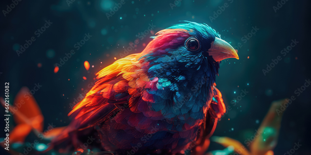 Aufkleber bright colorful abstraction with the image of a bird on a forest background. generative ai