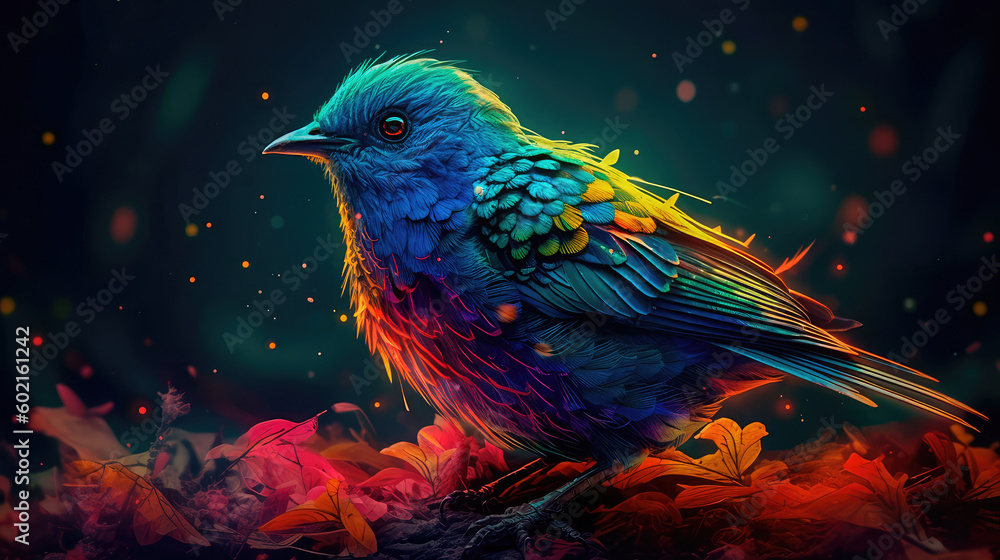 Aufkleber bright colorful abstraction with the image of a bird on a forest background. generative ai