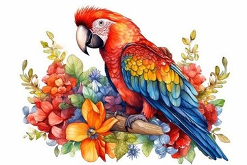 vibrant parrot perched on a branch Generative AI