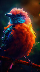 Bright colorful abstraction with the image of a bird on a forest background. Generative AI