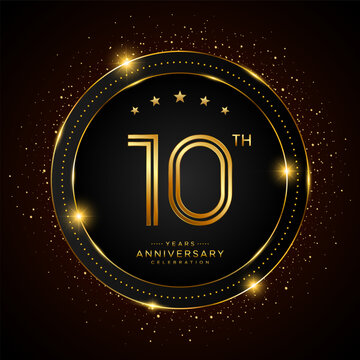 10th anniversary logo with golden color double line style