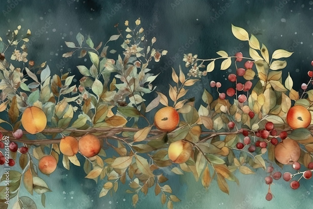 Poster branch with ripe fruit hanging from it generative ai