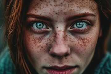 close-up portrait of a woman with natural freckles on her face Generative AI