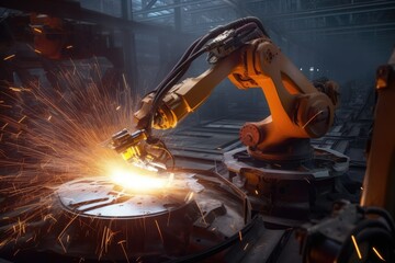welder in a factory working on metal with sparks flying Generative AI