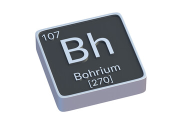 Bohrium Bh chemical element of periodic table isolated on white background. Metallic symbol of chemistry element. 3d render