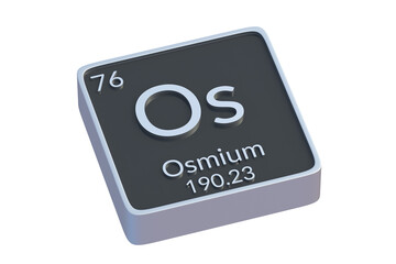 Osmium Os chemical element of periodic table isolated on white background. Metallic symbol of chemistry element. 3d render