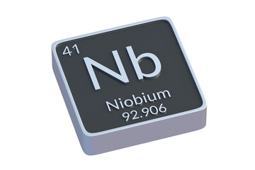 Niobium Nb chemical element of periodic table isolated on white background. Metallic symbol of chemistry element. 3d render