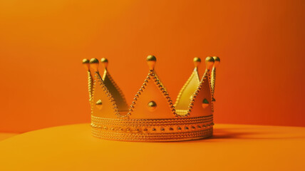 Royal gold crown on yellow background. Minimal idea concept.   Generative AI