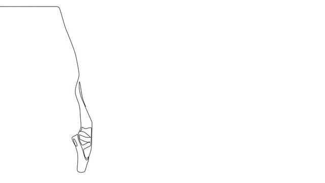 Continuous line art animation. Ballet dancer legs on pointe shoes. Fifth position.
