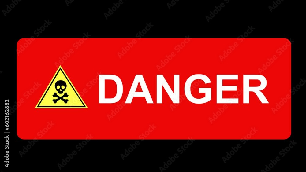 Poster video animation text icon danger, on a transparent background with zero alpha channel