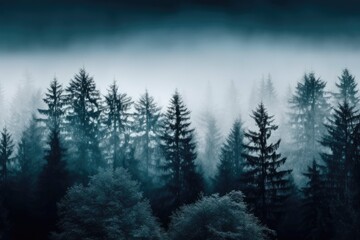 Fototapeta na wymiar misty forest with dense foliage Generative AI
