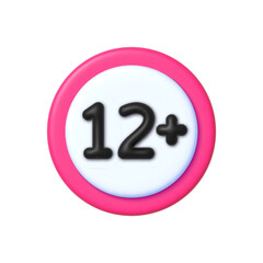 12 plus icon vector sign in 3D style. Twelve or older persons adult content 12 plus only rating isolated on white background.