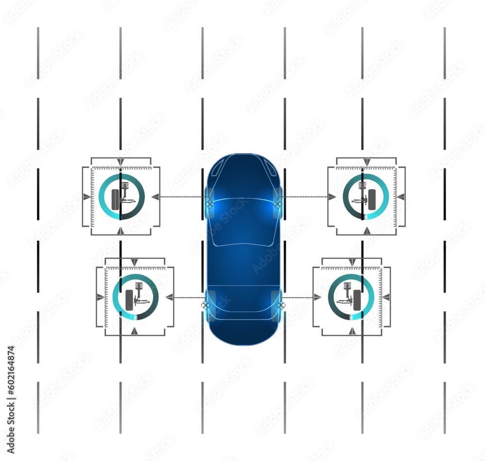 Poster driving suspension work control system without driver assistance. safe driving. vector futuristic ca