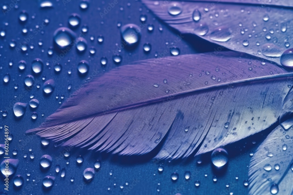 Poster water droplets in macro view on a green leaf generative ai