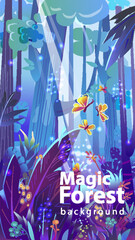 Magical forest, Vector fairy tale background