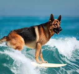 Dog german creative funny surfing cute. Generative AI