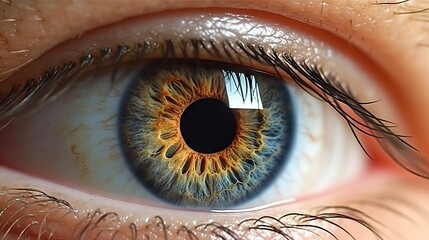 Photo of a striking blue and yellow eye in extreme close-up, cinematic scene - obrazy, fototapety, plakaty