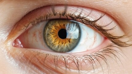 Photo of a striking blue and yellow eye in extreme close-up, cinematic scene