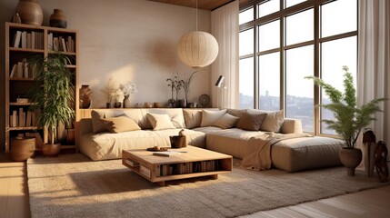Cozy living room with natural lighting and comfortable furniture