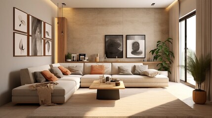 Cozy living room with natural lighting and comfortable furniture