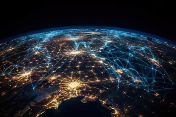 Conceptual image earth from space, conncetions, lines, big data, internet vpn