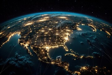 Obraz premium Conceptual image earth from space, conncetions, lines, big data, internet vpn