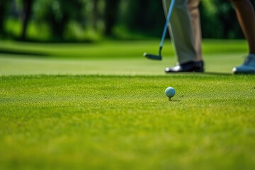 Two people playing golf on a golf course