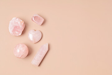 Healing reiki chakra crystals therapy. Alternative rituals with rose quartz for wellbeing,...