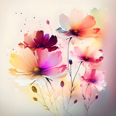 Cosmos flowers wallpaper design illustration and white background created with Generative AI technology