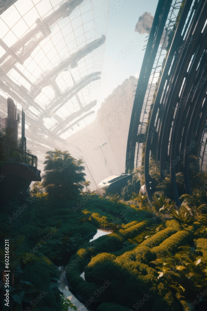 Poster a sci - fi environment with a stream running through it. generative ai image.