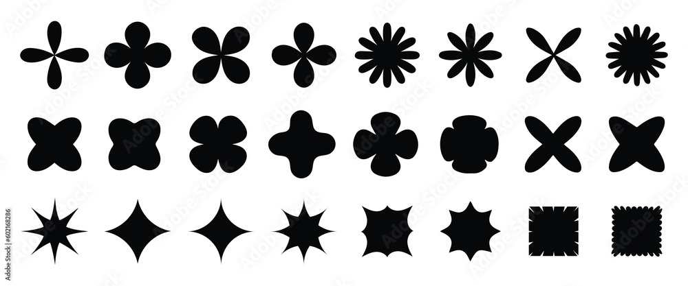 Sticker different geometric shapes and elements silhouettes. abstract geometric brutalist elements. modern e
