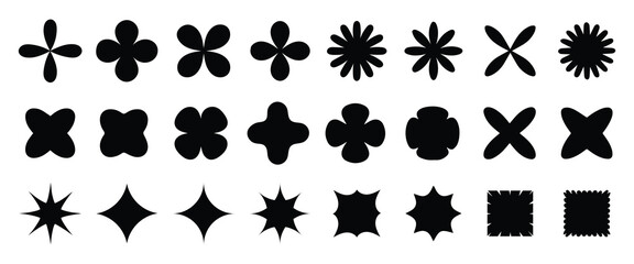 Different geometric shapes and elements silhouettes. Abstract geometric brutalist elements. Modern elements swiss style, minimalist figures and stars design,bold forms. Vector illustration