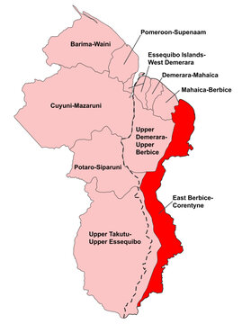 Map of Guyana Region 6 - East Berbice - Corentyne
