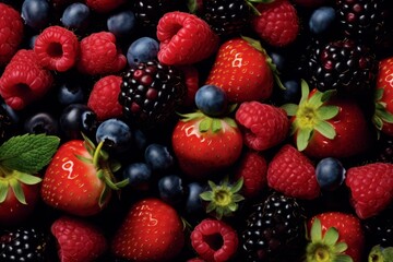 Obraz na płótnie Canvas Bursting with Flavor: Close Up of Fresh Berries, Generative AI